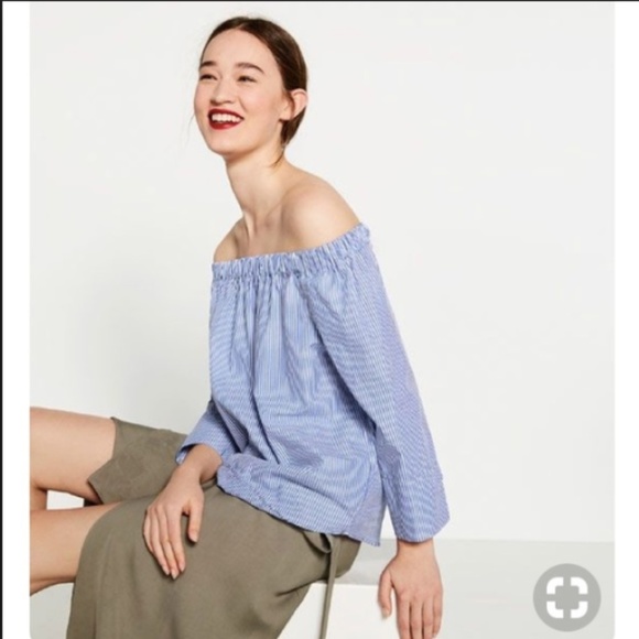 Zara Tops - Zara Blue White Stripe Off Shoulder Top